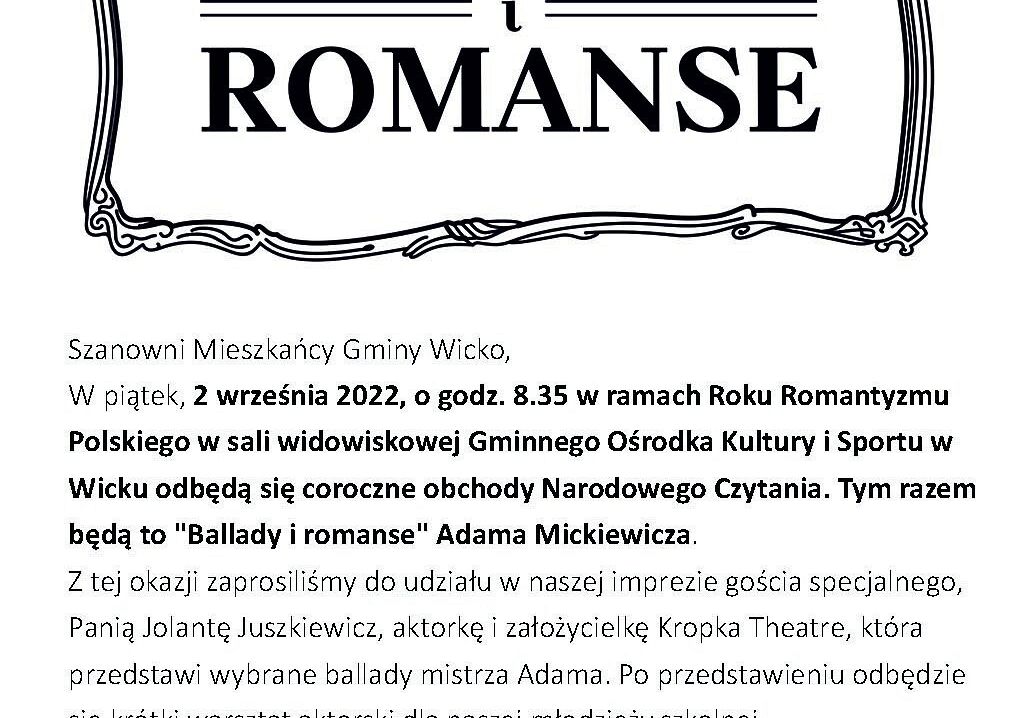 Narodowe Czytanie "Ballad i romansów" A. Mickiewicza - plakat