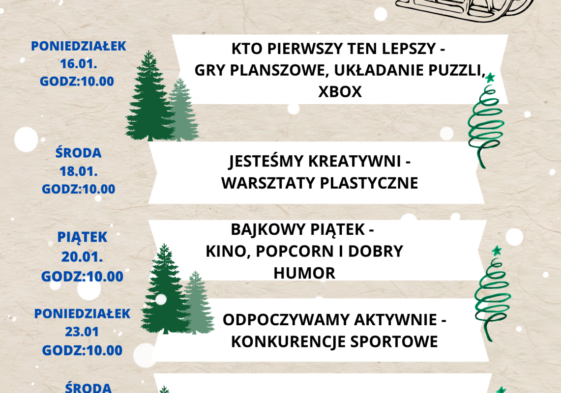 Grafika 1: Gminny Ośrodek Kultury i Sportu w Wicku zaprasza na ferie zimowe!