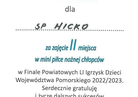 Dyplom dla SP Wicko