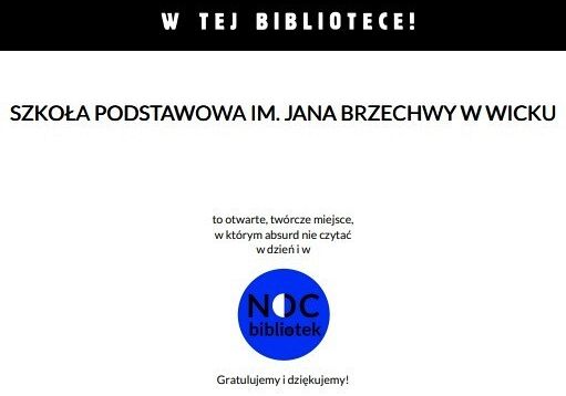 Grafika 1: Biblioteka Szkolna w Wicku otrzymała certyfikat za organizację akcji Noc Bibliotek