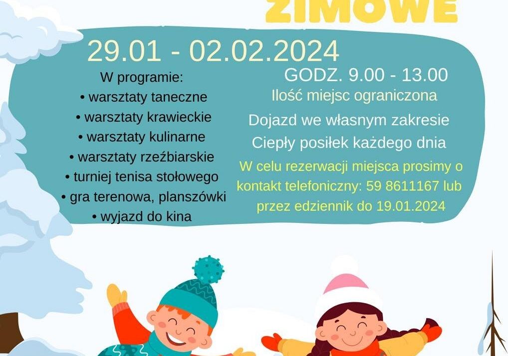 Grafika 1: Zapraszamy na szkolne półkolonie