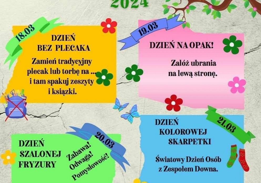 Grafika 1: Pierwszy Dzień Wiosny - Samorząd Uczniowski zaprasza do zabawy przez cały tydzień!