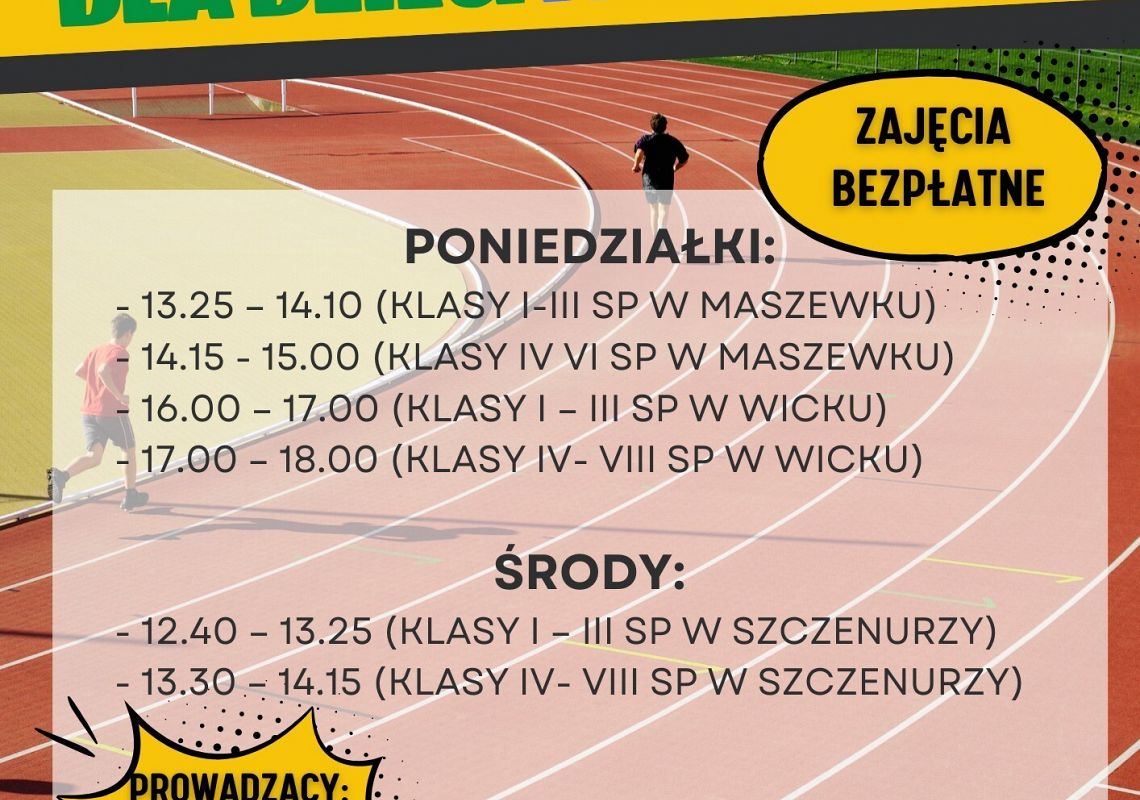 Grafika 1: Zapraszamy dzieci i młodzież z terenu Gminy Wicko na zajęcia lekkoatletyczne