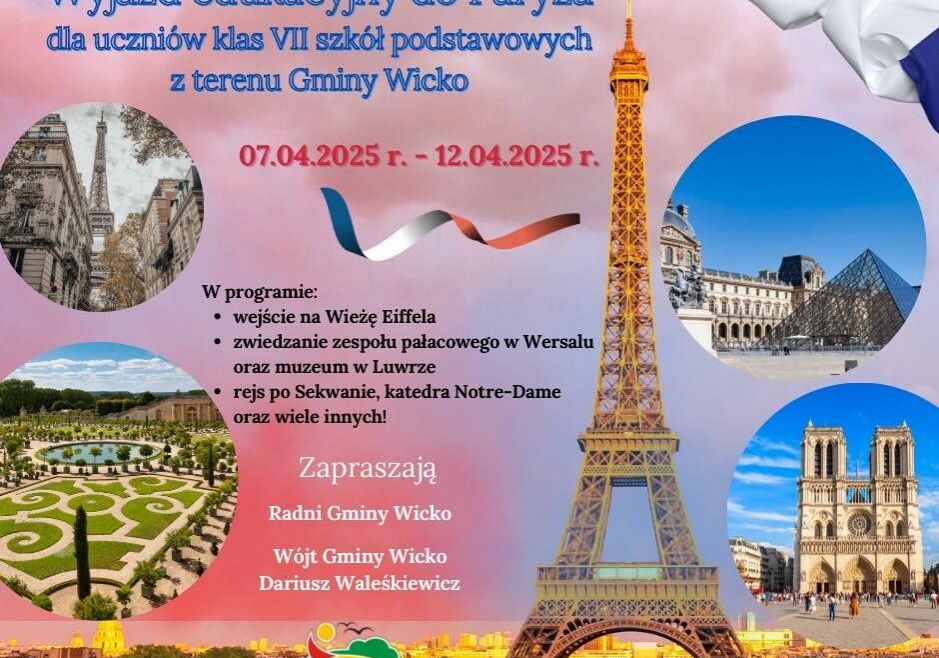 Grafika 1: Wyjazdy edukacyjne do Paryża dla uczniów klas siódmych ze szkół podstawowych z terenu naszej gminy