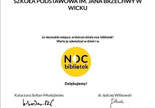 Grafika 1: Otrzymaliśmy podziękowania i certyfikaty za udział w akcji "Noc Bibliotek"
