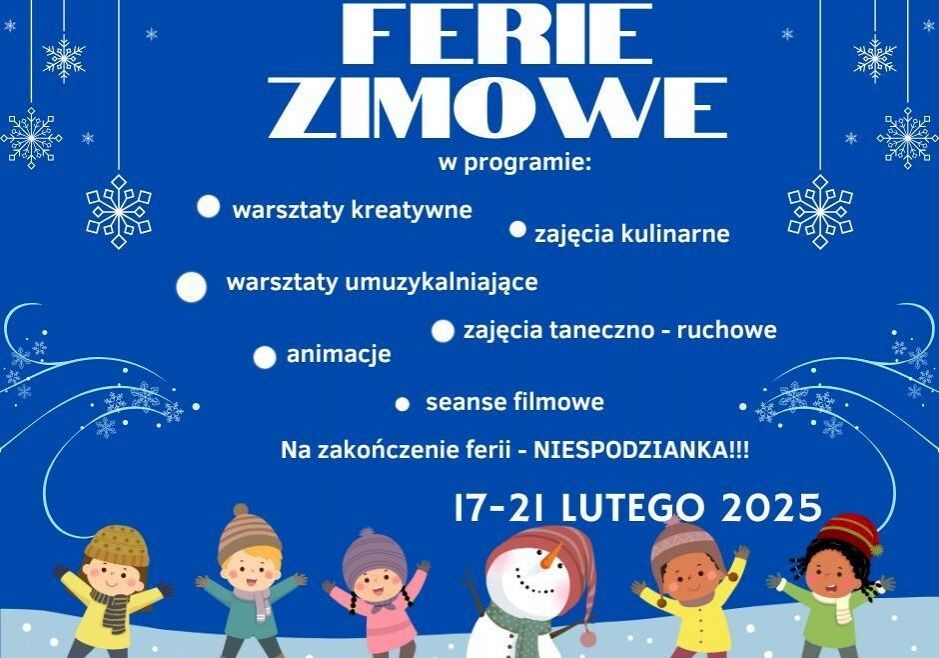 Grafika 1: Zapraszamy na ferie zimowe w GOKiS-ie w Wicku