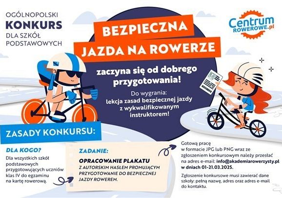 Grafika 1: Ogólnopolski konkurs dla szkół podstawowych - do wygrania szkolenie z zasad bezpiecznej jazdy na rowerze! 