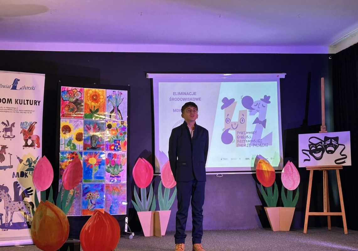 Grafika 1: Miłosz Filipionek wyróżniony w 42. Powiatowym Konkursie Recytatorskim Poezji Polskiej w Lęborku