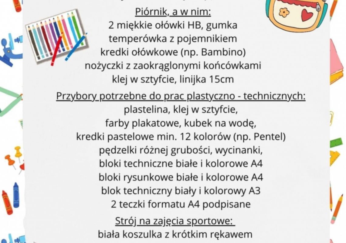 WYPRAWKA SZKOLNA DLA PIERWSZOKLASISTY NA ROK SZKOLNY 2025/2026