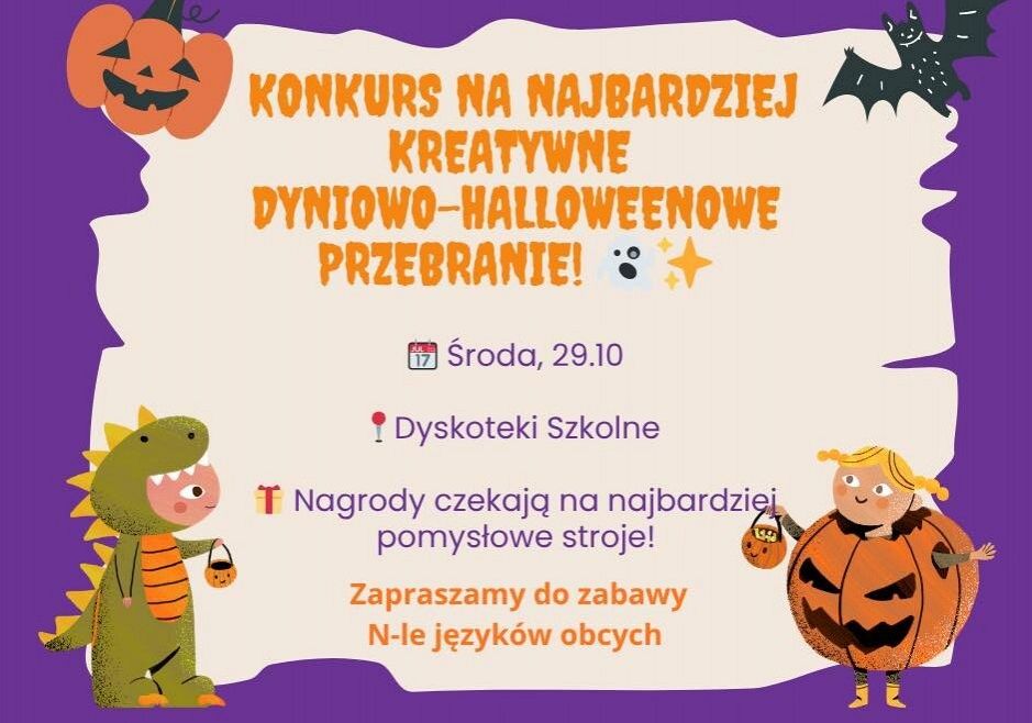 Grafika 1: KONKURS NA NAJBARDZIEJ KREATYWNE DYNIOWO–HALLOWEENOWE PRZEBRANIE! 