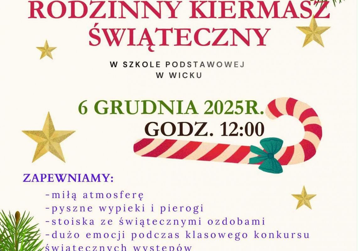 Grafika 1: Zapraszamy do udziału w Rodzinnym Kiermaszu Świątecznym, 6 grudnia 2025