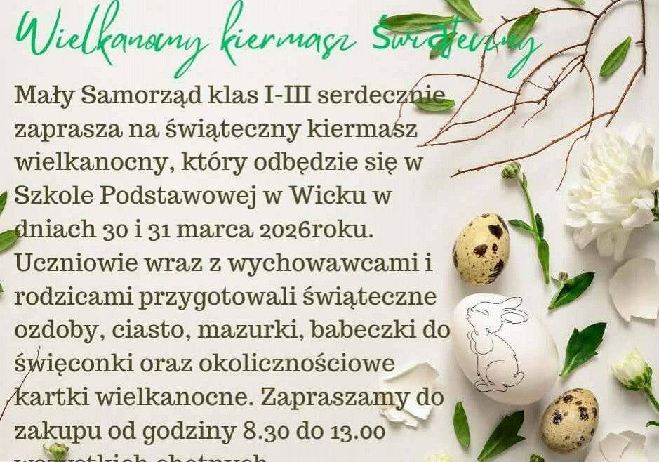 Grafika 1: Zapraszamy na Wielkanocny Kiermasz Świąteczny, 30-31.03.2026