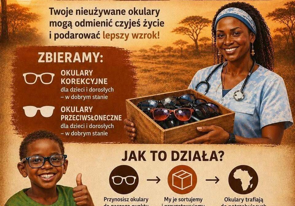 Grafika 1: Mały Samorząd klas I-III ogłasza akcję zbiórki niepotrzebnych okularów