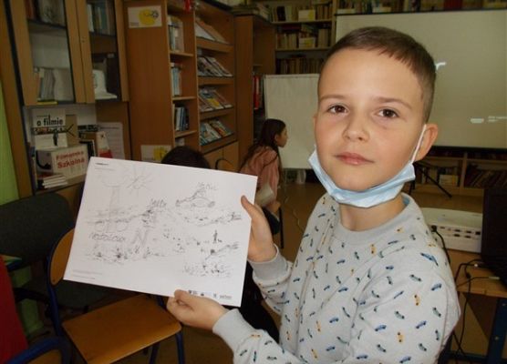 Grafika 22: Uczniowie klasy IIIB poznali baśniowy świat w wersji science fiction „Cyberiady” Stanisława Lema i tworzyli własne projekty robotów