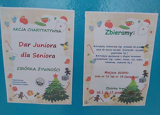 Grafika 2: "Dar Juniora dla Seniora". Nasi Wolontariusze i działacze Samorządu Uczniowskiego lubią pomagać i robią to wspaniale!