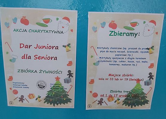 Grafika 2: "Dar Juniora dla Seniora". Nasi Wolontariusze i działacze Samorządu Uczniowskiego lubią pomagać i robią to wspaniale!