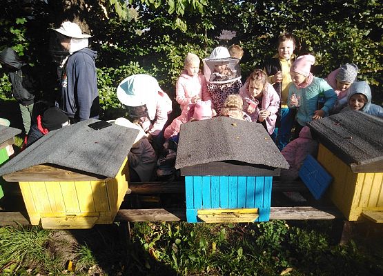 Grafika 9: Klasa II b oraz klasa III b z wizytą w pasiece