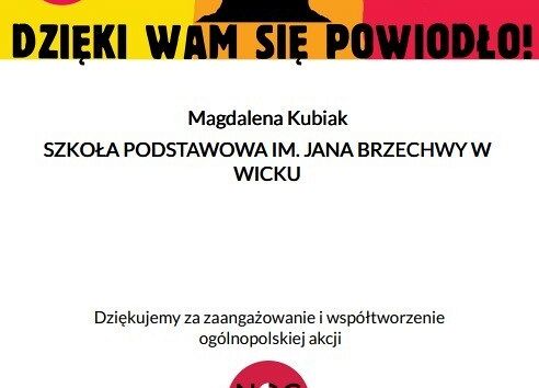 Certyfikat CEO - "Noc Bibliotek" dla bibliotekarza szkolnego