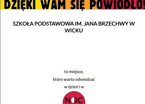 Certyfikat CEO - "Noc Bibliotek" dla SP Wicko