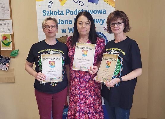 Grafika 1: Podziękowania dla nauczycielek zespołu humanistycznego SP Wicko za przygotowanie naszych uczniów do konkursu literackiego "Legendy Błękitnej Krainy"