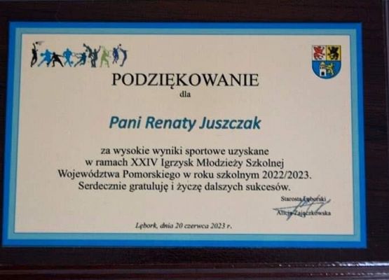 Grafika 6: Nasi sportowcy i wuefiści wyróżnieni na uroczystym podsumowaniu powiatowego szkolnego współzawodnictwa sportowego w ramach Igrzysk Dzieci oraz Igrzysk Młodzieży Szkolnej  w Lęborku