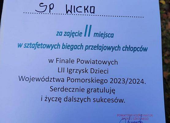 Grafika 1: Nasza sztafeta chłopców w ramach Igrzysk Dzieci zajęła II miejsce w zawodach na szczeblu powiatowym