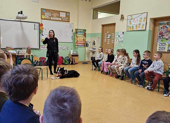 Grafika 20: Warsztaty edukacyjne dla klas I-III z psem Chilli na temat prawidłowego postępowania z czworonogami