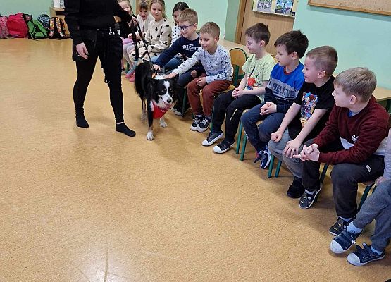 Grafika 32: Warsztaty edukacyjne dla klas I-III z psem Chilli na temat prawidłowego postępowania z czworonogami