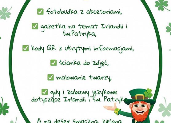 Grafika 2: 15 marca odbędą się obchody Dnia Św. Patryka w naszej szkole