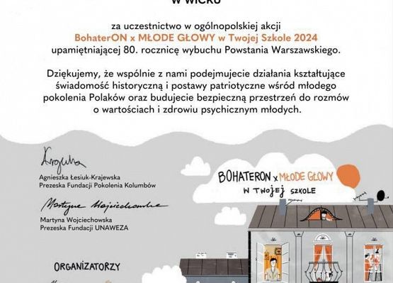 Grafika 1: Nasi uczniowie uczestniczyli w akcji Uczciwy wolontariat || BohaterON x MŁODE GŁOWY w Twojej Szkole 2024