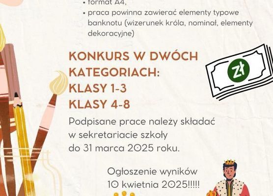 Grafika 3: Zapraszamy do udziału w konkursie plastycznym „Nowy wzór banknotu z Bolesławem Chrobrym"