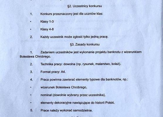 Grafika 2: Zapraszamy do udziału w konkursie plastycznym „Nowy wzór banknotu z Bolesławem Chrobrym"