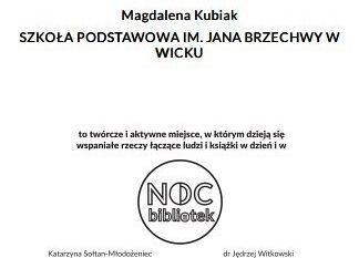 Otrzymaliśmy podziękowania za udział w akcji NOC BIBLIOTEK 2025