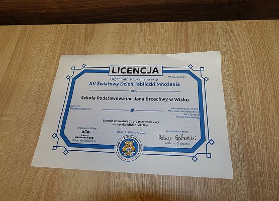 Otrzymaliśmy licencję organizatora Światowego Dnia Tabliczki Mnożenia
